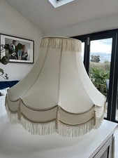 Extra Large Cream Gold  Tasselled Fringed Scallop Dupion Silk Bell Lampshade 