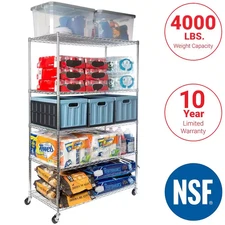 Ultradurable 5-Tier Commercial NSF Certified Steel Wire Shelving System in Zinc