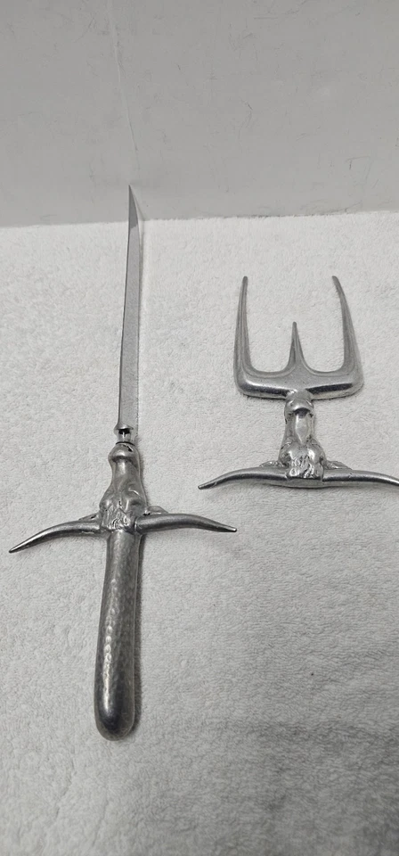 Tenedor para tallar carne Texas Longhorn Steer Head y cuchillo para tallar Sheffield England Foto 2 de 4