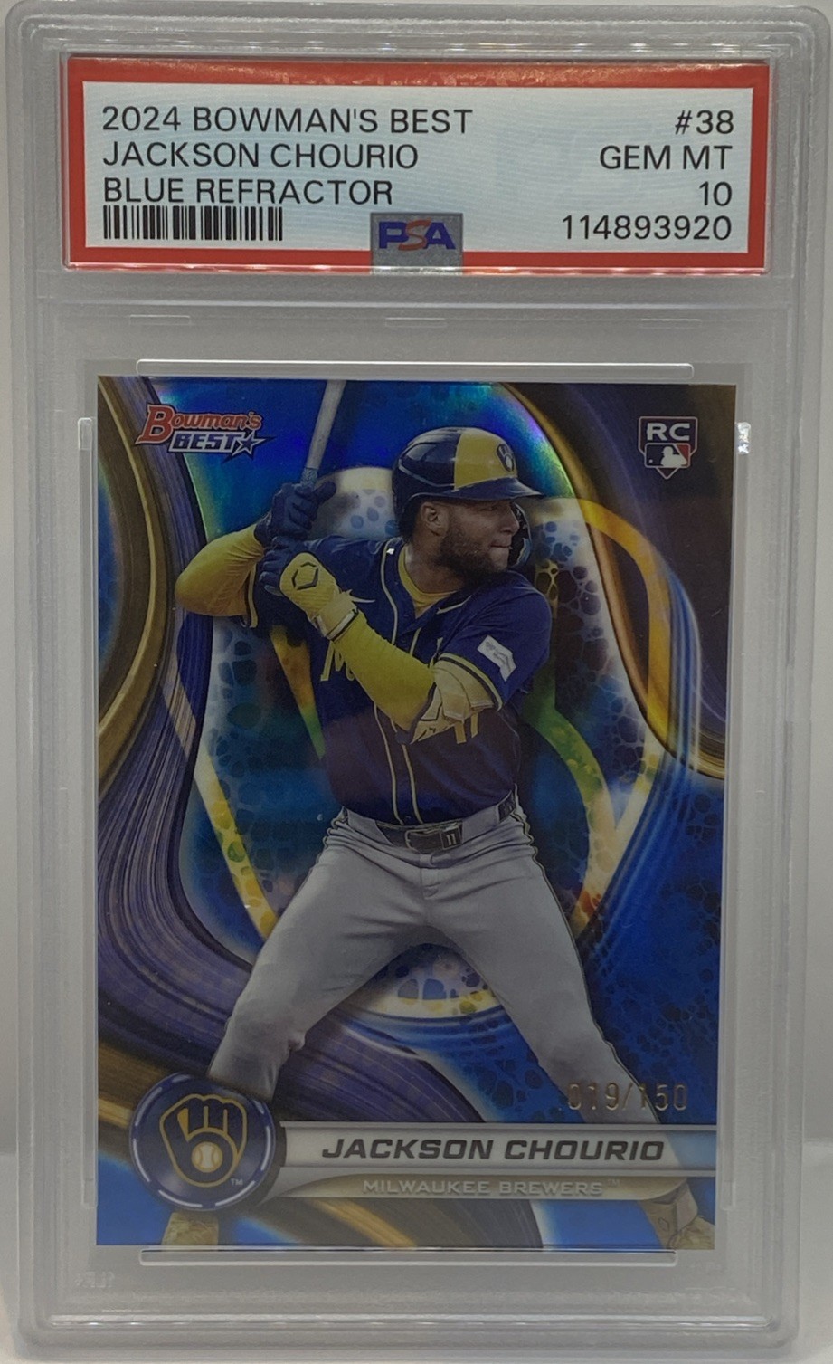 2024 Bowman's Best Blue Refractor #38 Jackson Chourio RC Rookie #/150 PSA 10 GEM