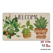 Potted Plant Welcome Front Door Mat, Succulent Botanical Decorative Doormat