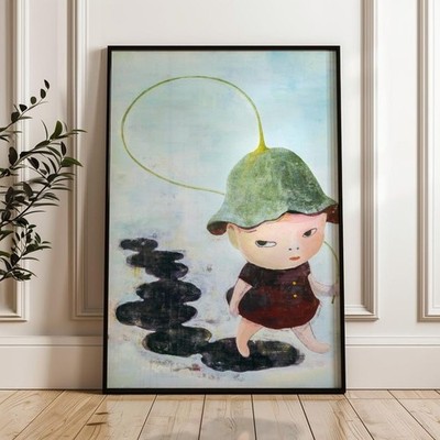 Whimsical Child Leaf Hat Wall Art Contemporary Anime Style Poster Print