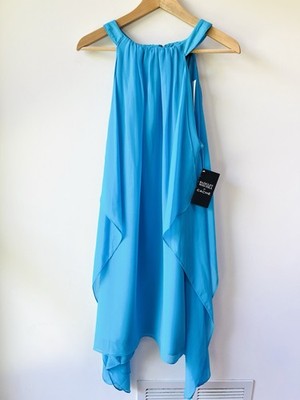 Badgley Mischka for Cache NWT  Turquoise Chiffon Goddess Midi Dress Size 8 
