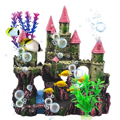 MUYG Aquarium Castle Decorations, Resin 9.1 x 3.6 x 10.0inches, 【pink】 