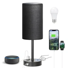 Touch Nightstand Lamp - Black, 3-Way Dimmable, USB A + C Charging, AC Outlet,...