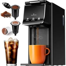 Hot Iced Coffee Maker, K-Cups Ground Coffee Single-Serve Brewer Travel Mug