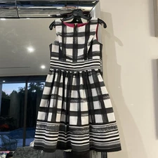 Eliza J White/Blue Check Midi Dress~ Fit &Flare  Fit ~ Belt ~ Pockets~Size 6