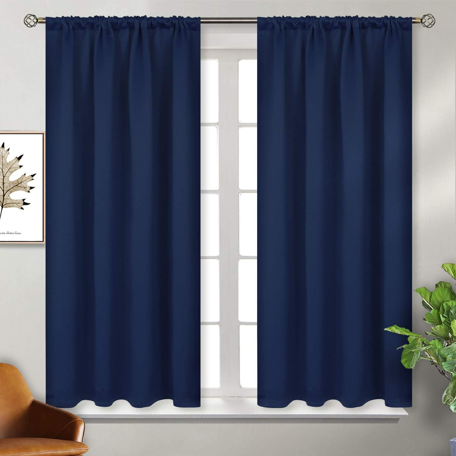 Black Out Curtains 54 Inches Long, Navy Blue Blackout Bedroom Drapes | Room Dark