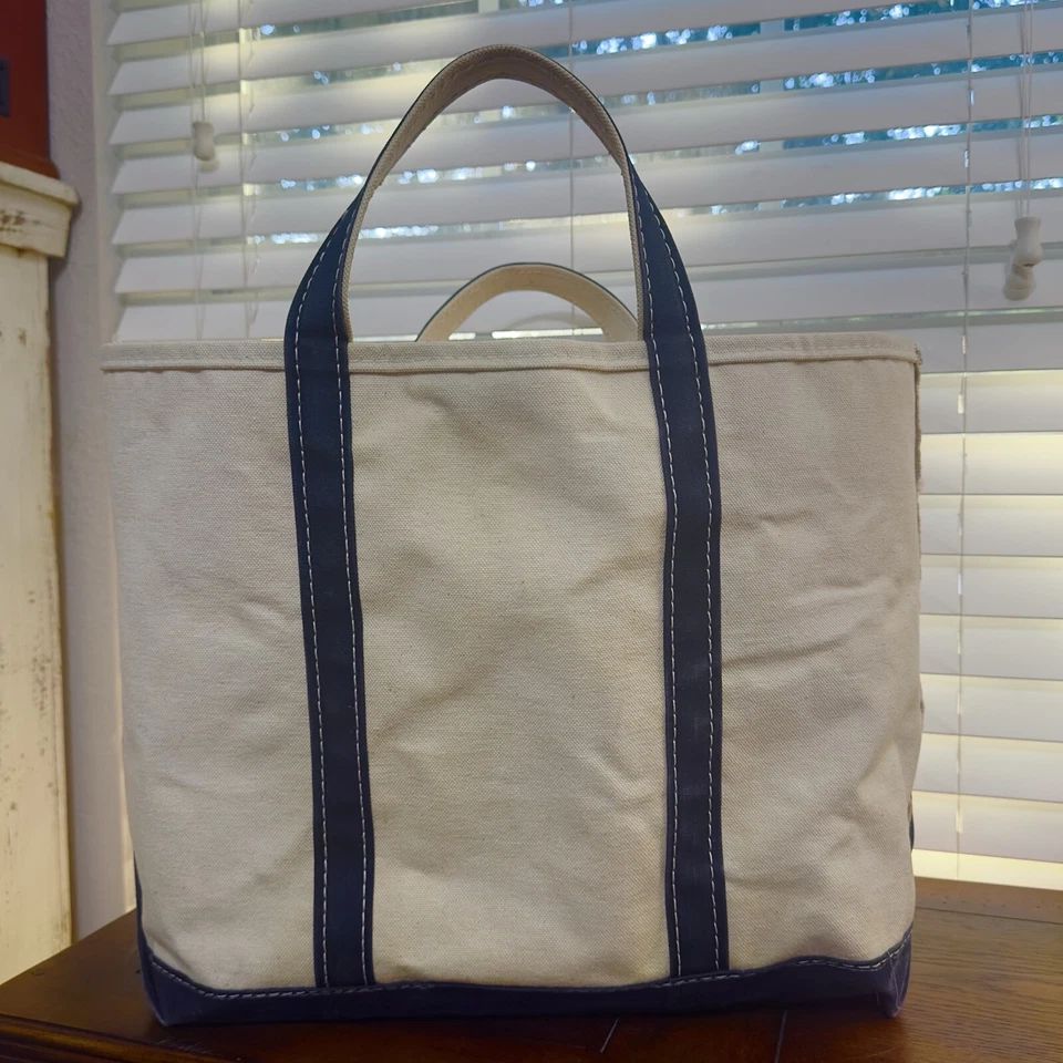 Bolsa de lona azul vintage años 80 LL Bean Boat and Tote etiqueta de diente de sierra arrugada XLg 23x14x8 Foto 4 de 4