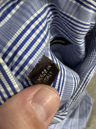 Paul Stuart Button Up Dress Shirt Men’s Large Blue White Plaid Cotton Italy EUC - Picture 7 of 11