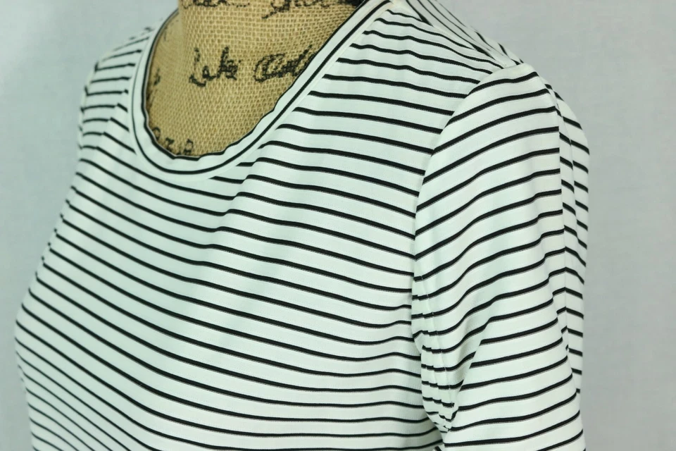 Camiseta Donna Karan New York Etiqueta Negra Rayas XXS Manga Reunida Ajuste Drapeado Foto 4 de 4