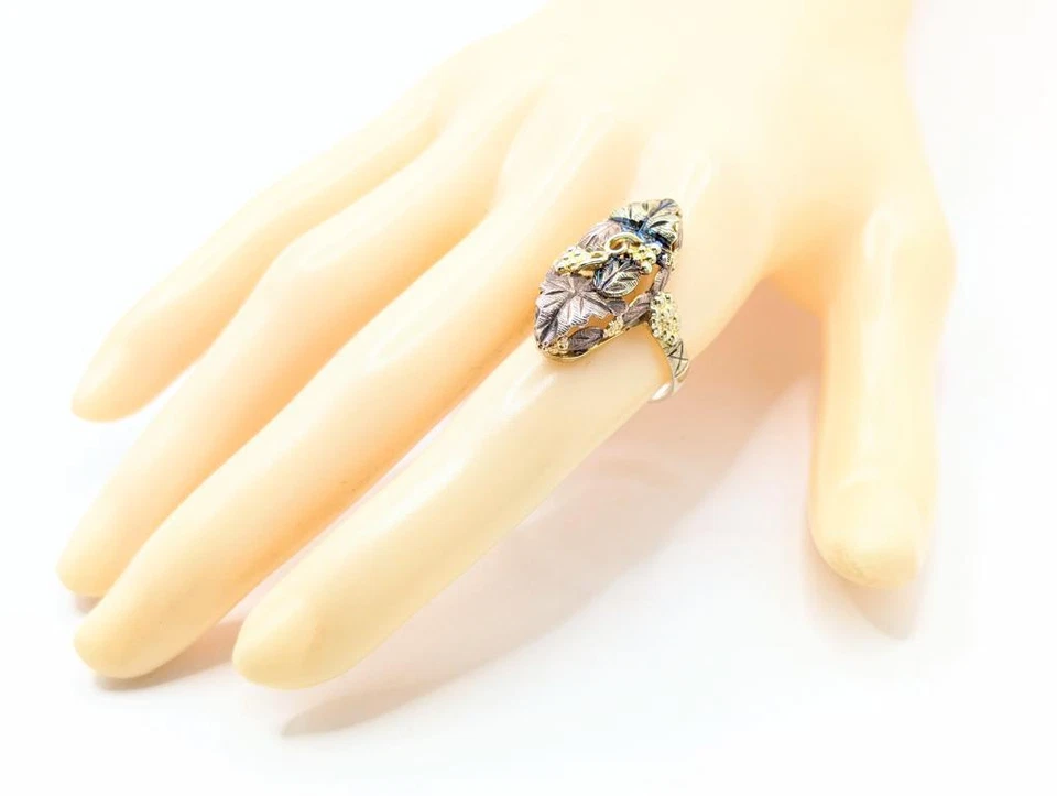 10K Tri-Tone Gold 4.3g Fall Oak Maple Leaf Autumn Cluster Season Ring Size 6 - Image 2 of 4