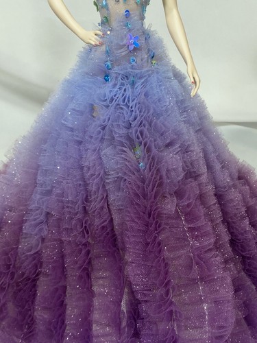 Abito viola con perline fatto a mano 4 pietre di seta Barbie modello moda bambola, Poppy Parker - Foto 7 di 11