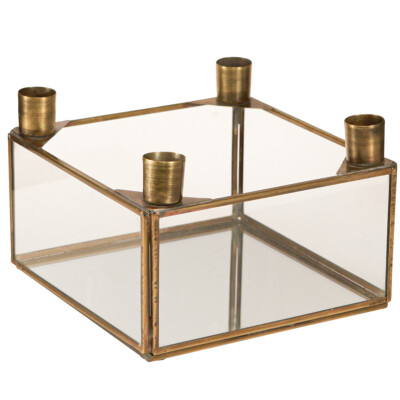 Advent Kerzenhalter Spiegel Gold zum Befüllen 15×15×10,5cm - Weihnachtsdeko
