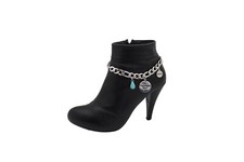 Women Silver Chain Boot Bracelet Shoe Western Charm Love To Complete Your Life