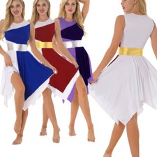 Women Ballet Dance Dress Sleeveles Lyrical Color Block Asymmetrical Dress