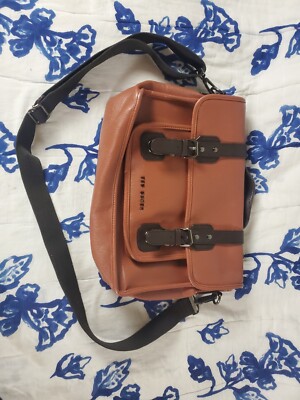 Ted Baker Brown Faux Leather Briefcase Messenger Small Laptop Bag New Condition+