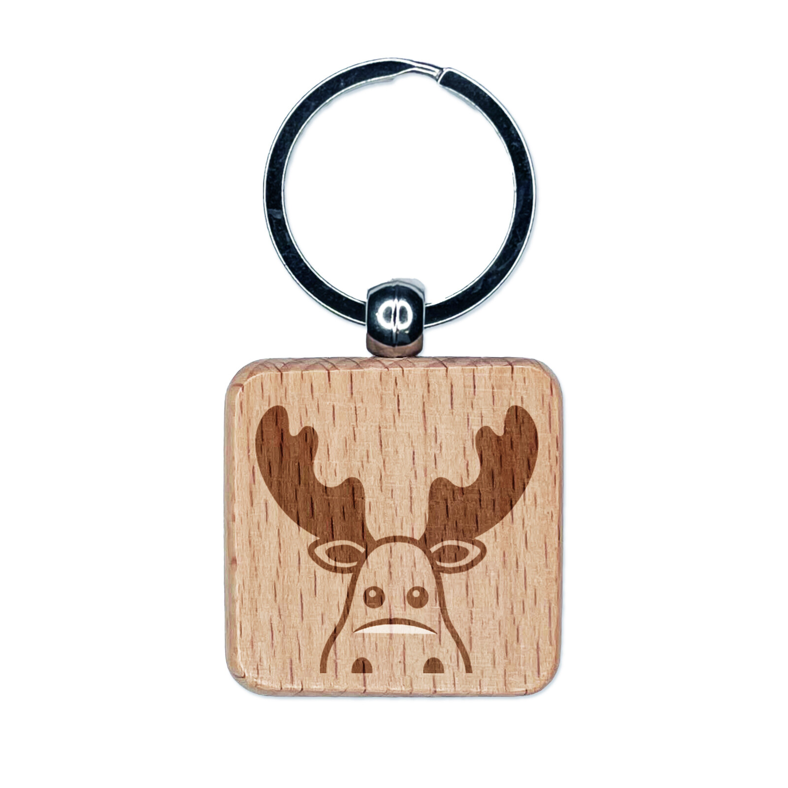Peeking Moose Engraved Wood Square Keychain Tag Charm
