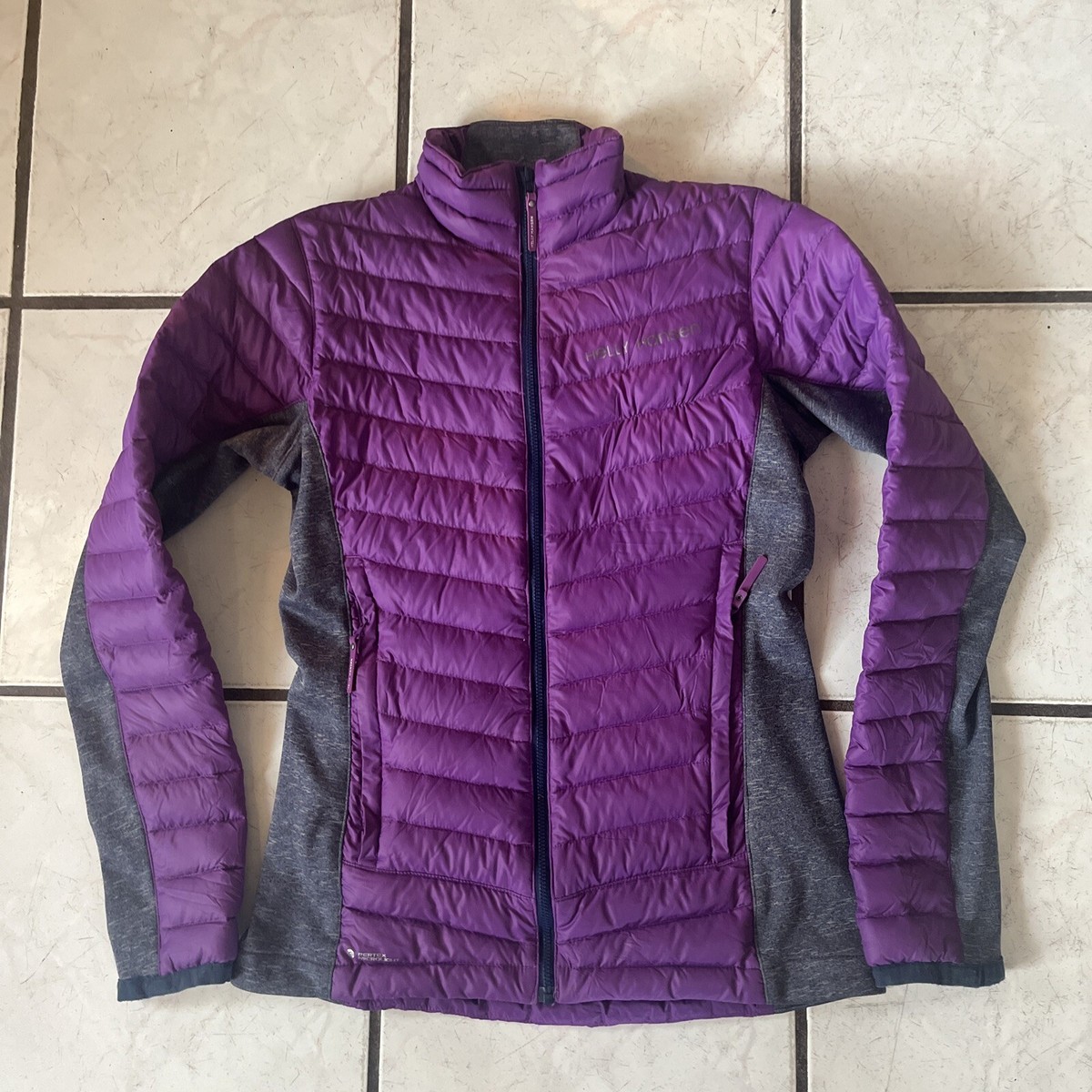 Helly Hansen Down Sz S Purple /Grey Jacket Verglas Series Pertex Microlight