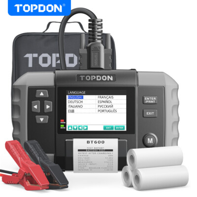 TOPDON BT600 12V Auto Batterietester Batterieprüfer mit Eingebaut Drucker Akku