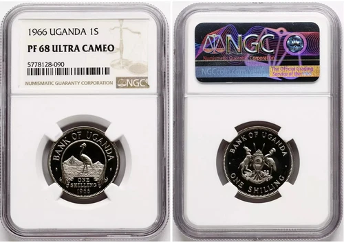 UGANDA 1 SHILLING 1966 KM NGC PF 68 ULTRA CAMEO EXCELLENT POP