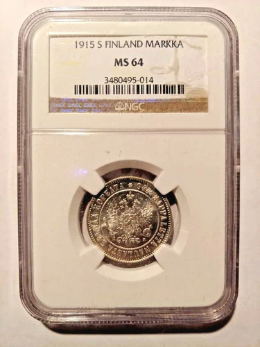 Finland Russia Russian Nicholas II 1915 S 1 Markka NGC MS 64 Silver Coin Coins 