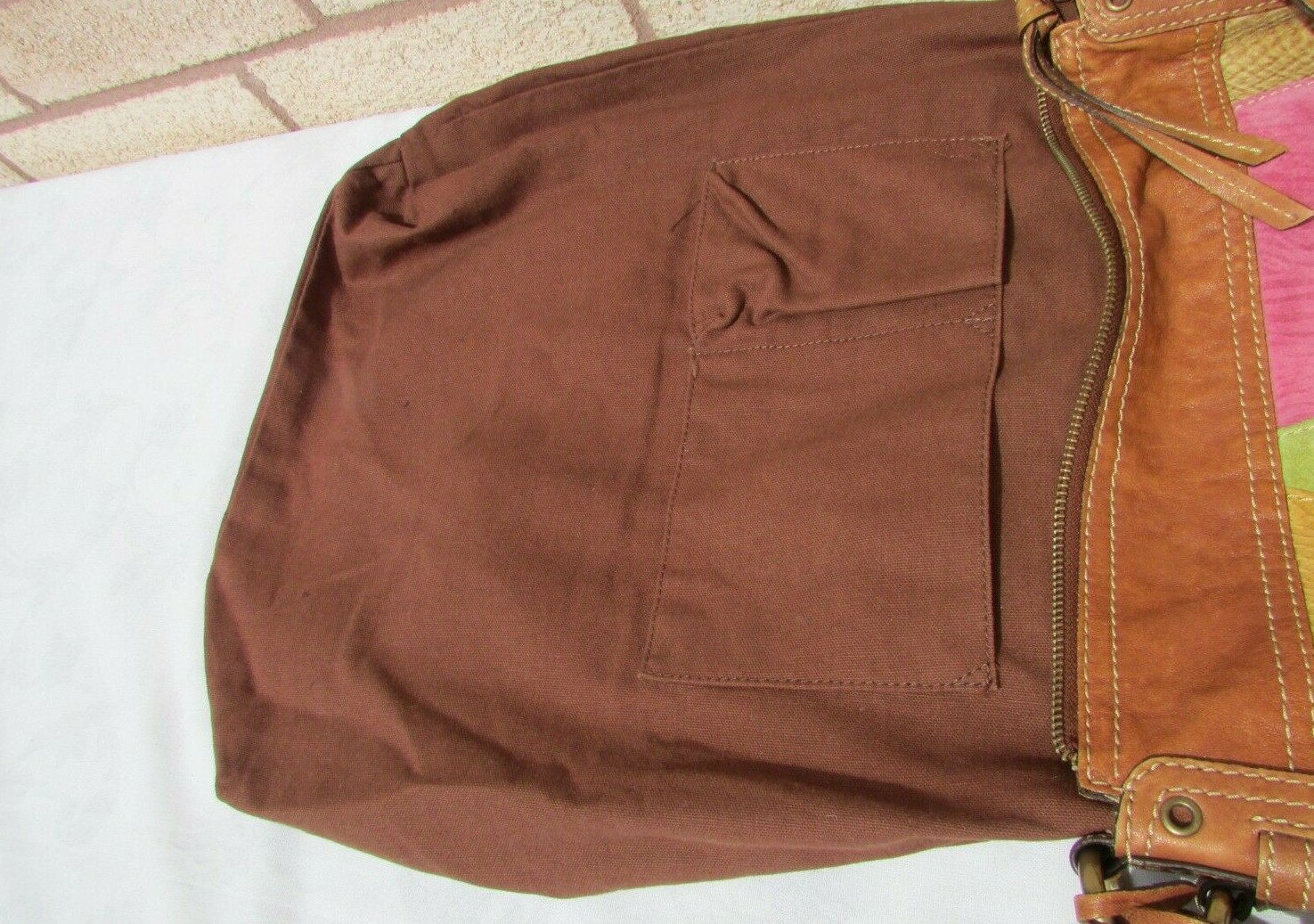 Fossil Brown Leather Trim Multi Patchwork Large C… - image 12