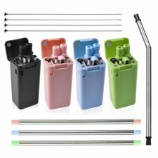 9.05" Long Reusable 4 Pack Straws Stainless Steel Drinking Flexible Collapsible