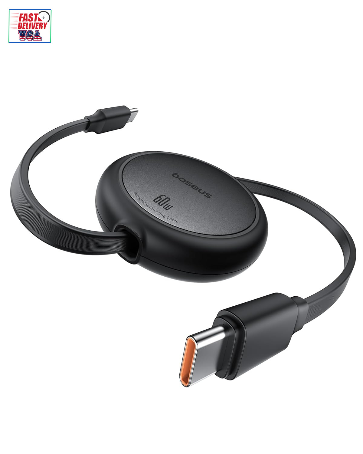 USB C Cable, 60W Mini Retractable USB C to USB C 3A Fast Charging Cable, 4-Stag