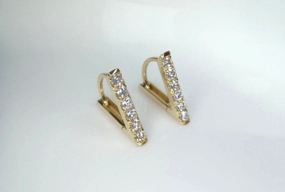 Triangle Thick Hoop Earrings 0.25 Ct Round Cut Lab Grown Diamond 14k Yellow Gold