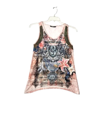 DESIGUAL A Little Respect Top Sz Small Animal Abstract Floral Pink Colorful