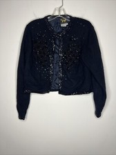 I Did It by Mathew H Cardigan Wool/Angora Beading Lined Long Sleeve Roses Small