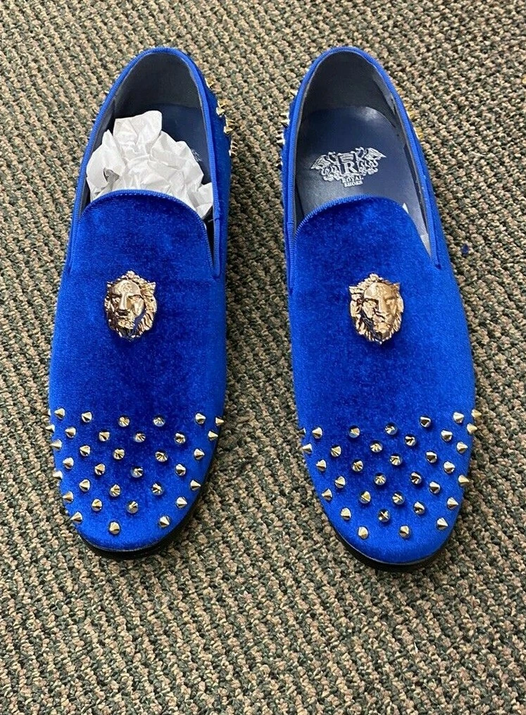 Royal Shoes Royal Blue Spikes Smoking Slip-on Red Bottom Men's