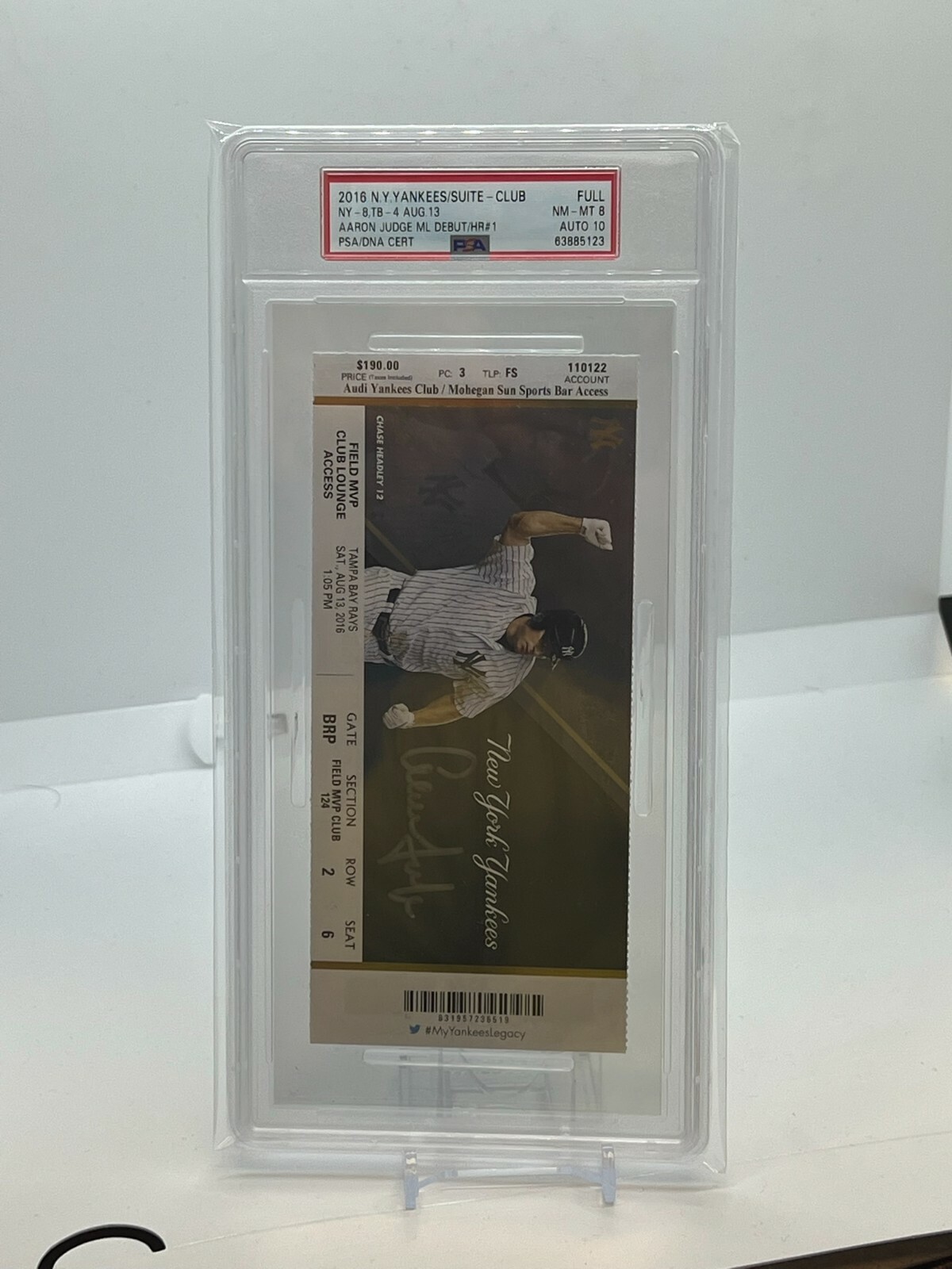 Aaron Judge Autographed Signed MLB Debut Ticket Stub HR 1 PSA 8 2016 Yankees AUTO 10 