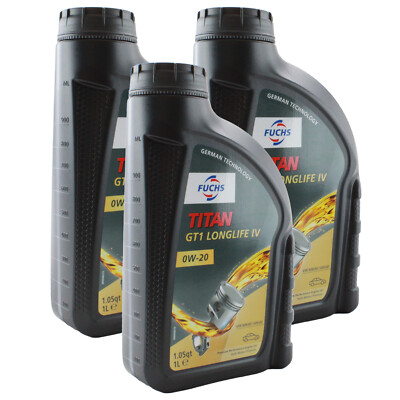Fuchs 3 Liter TITAN GT1 LONGLIFE IV SAE 0W-20 Engine Oil 3 x 1L for Audi Porsche