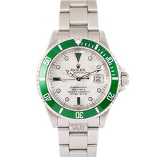 ROLEX SUBMARINER 16610 DATE STEEL 40MM WATCH WHITE MOP EMERALD DIAL GREEN BEZEL 4