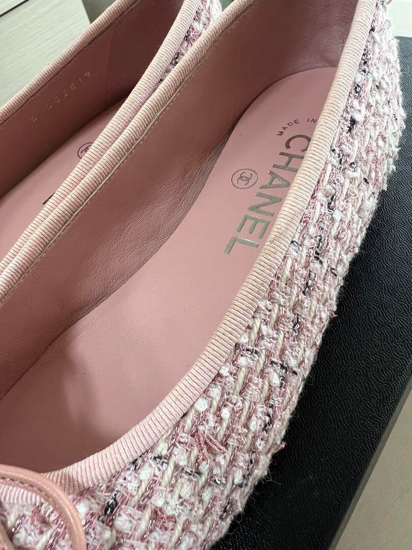 CHANELシャネル / バイカラーココ バレリーナ38C ピンクベージュ Chanel Ballet Shoes Pink Tweed With Coco Mark Size 36C US