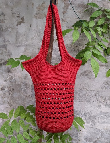 Borsa Uncinetto Shopper Spiaggia Rossa Metallic Crocheted bag | eBay