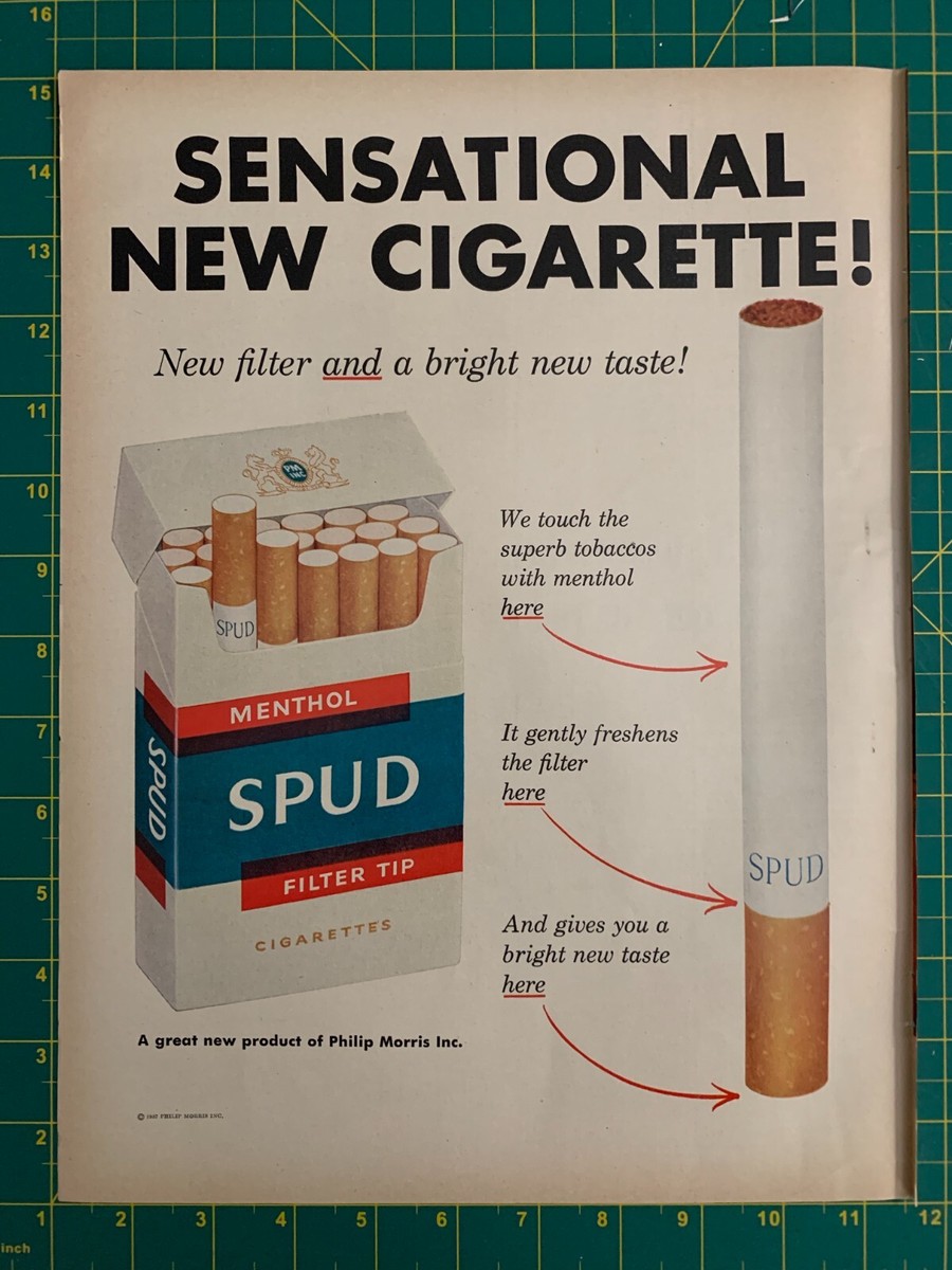 what cigarettes taste like menthol 1957 Vintage Spud Menthol Filter Tip Cigarettes Philip Morris Taste Print  Ad L1