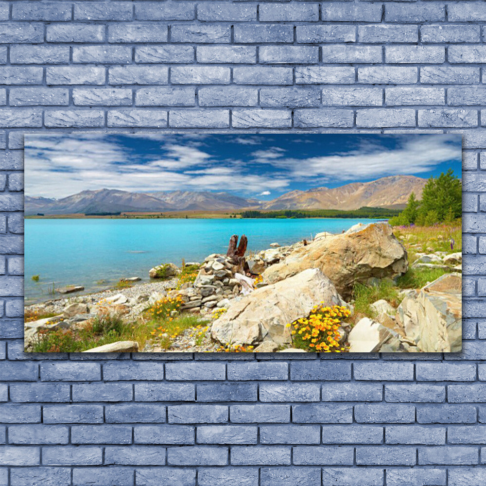 Tableau sur verre 140x70 Paysage Mer panoramique bleu pour salon