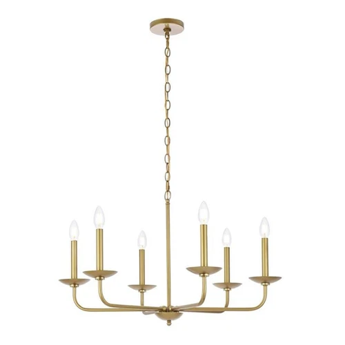 Living District Cohen 6-Light Mid-Century Style Metal Pendant in Brass Finish - Picture 1 of 7
