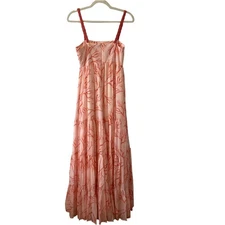KLEID for Her Women's Pink Coral Print Tiered Maxi Dress with Braided Straps
