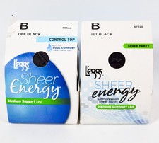 2 L'eggs SheerEnergy Control Top Medium Support Leg JET BLACK/ OFF BLACK Tight B