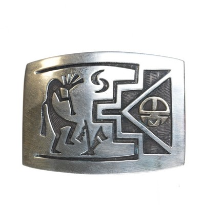 Gene Pooyouma Hopi 14k gold sunface Sterling silver belt buckle in overlay style