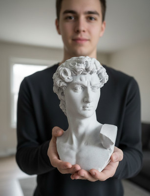 David (Michelangelo) Marble-Style Bust   3D Printed Sculpture   Classical Art