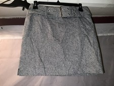 Gray Mini Skirt with Belted Waist and Eyelet Detail
