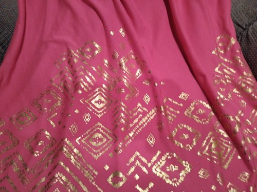 Abito donna - manica corta, accenti stampa rosa caldo/oro, elastico in vita, taglia XL - Foto 8 di 10