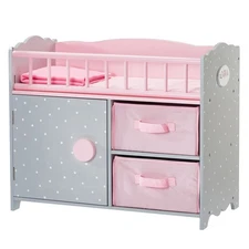 Olivia's Little World Polka Dots Princess Baby Doll Crib with Storage, Pink/Gray