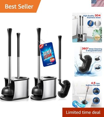 Toilet Plunger and Brush Set: 2 in 1 Stainless Steel Bowl Brush with Holder, ...