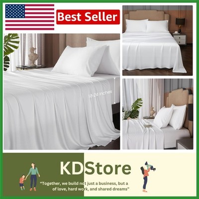 King Size Bamboo Rayon Sheet Set Deep Pocket Cooling Luxury White